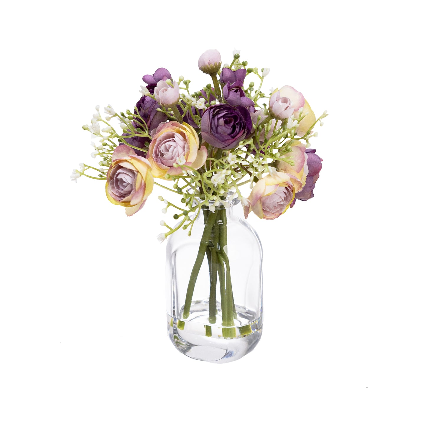 20cm Artificial Ranunculus Mixed Arrangement in Bud Vase