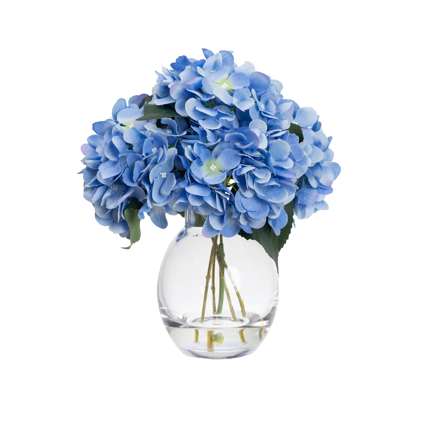 27cm Hydrangea Arrangement in Glass Blue