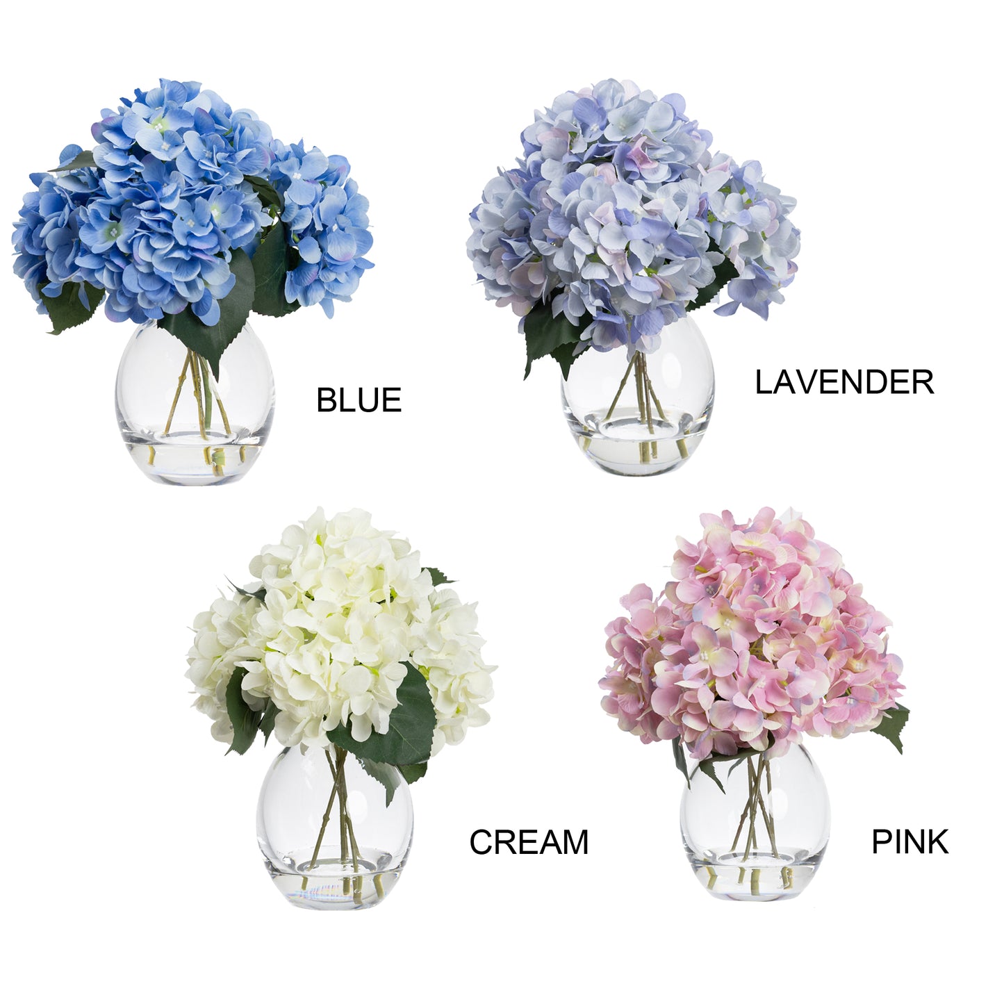 27cm Hydrangea Arrangement in Glass Blue