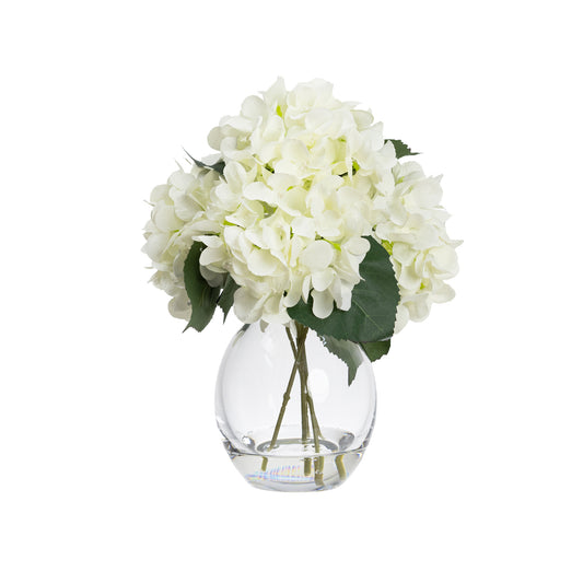 27cm Hydrangea Arrangement in Glass White