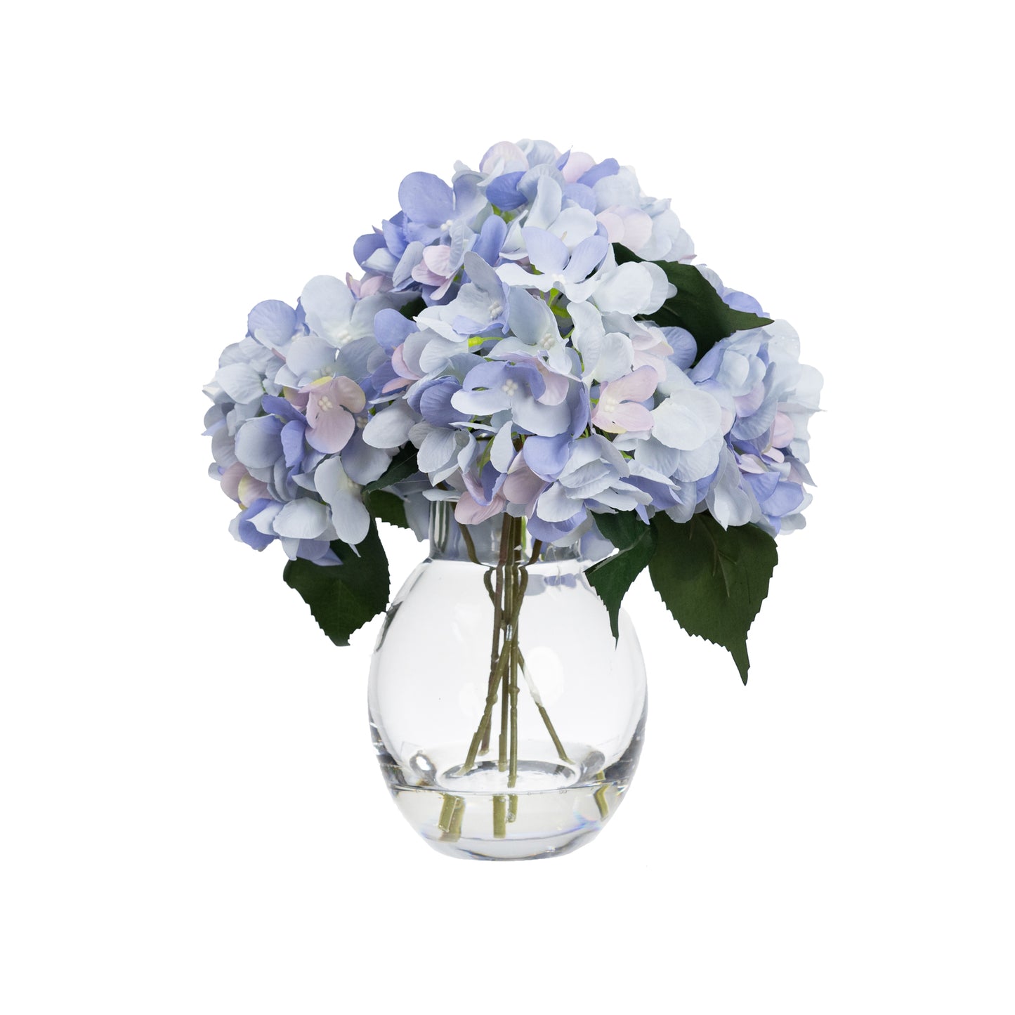 27cm Hydrangea Arrangement in Glass Lavender