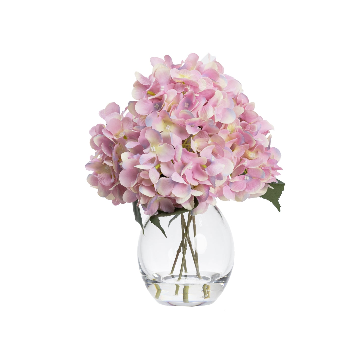 27cm Hydrangea Arrangement in Glass Pink