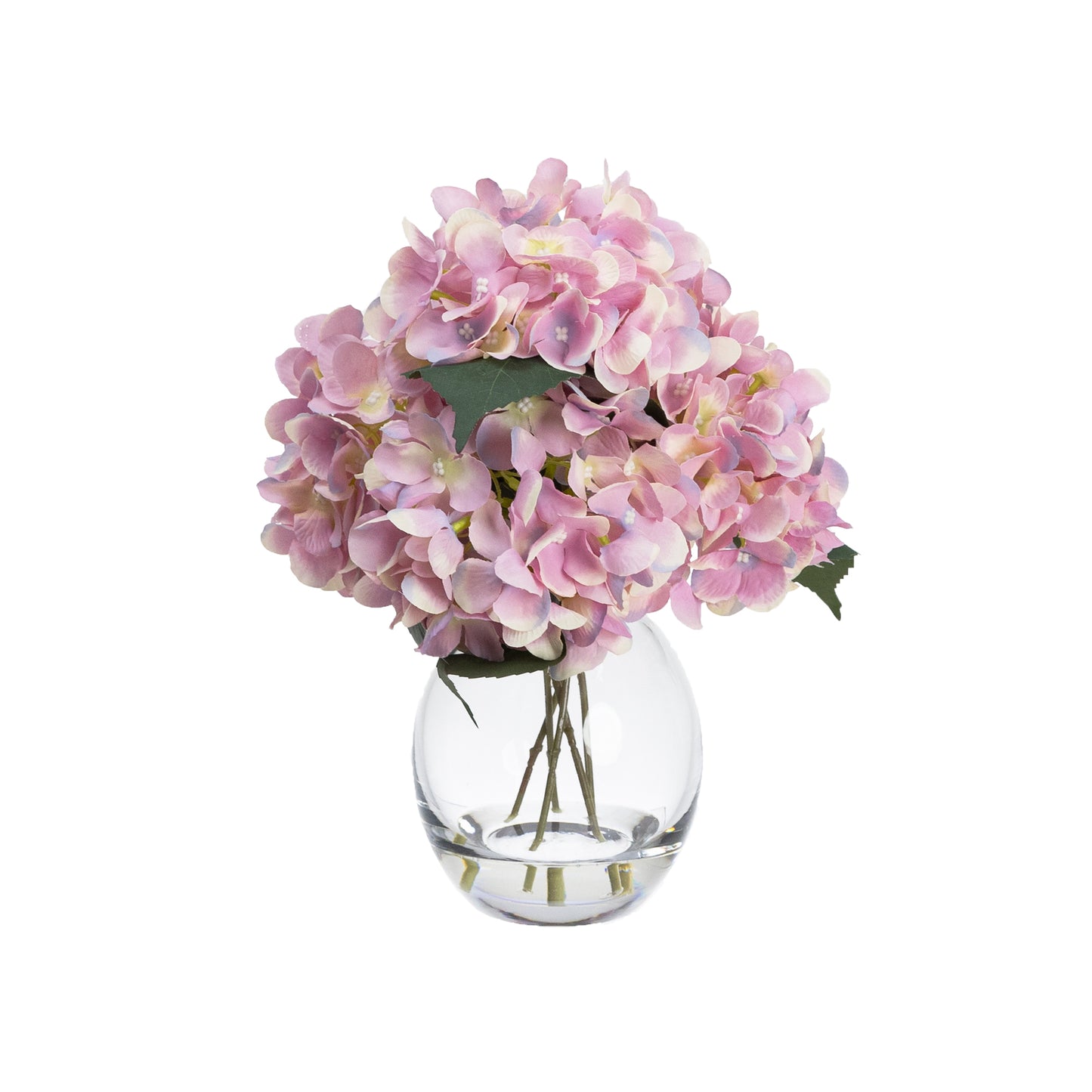 27cm Hydrangea Arrangement in Glass Pink