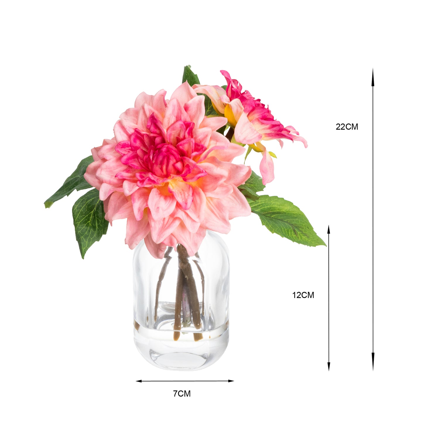 Glamorous Fusion 22cm Dahlia in Glass Vase - Artificial Flower Arrangements and Artificial Plants