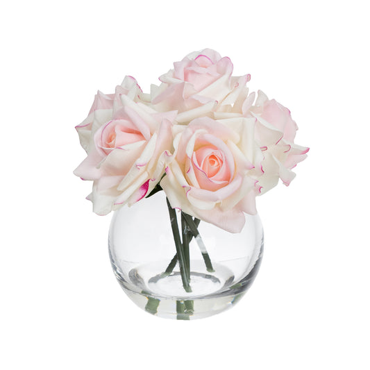 21cm Real Touch Rose in Fishbowl Vase Light Pink