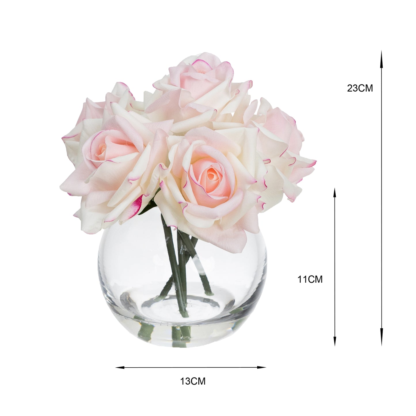 21cm Real Touch Rose in Fishbowl Vase Light Pink