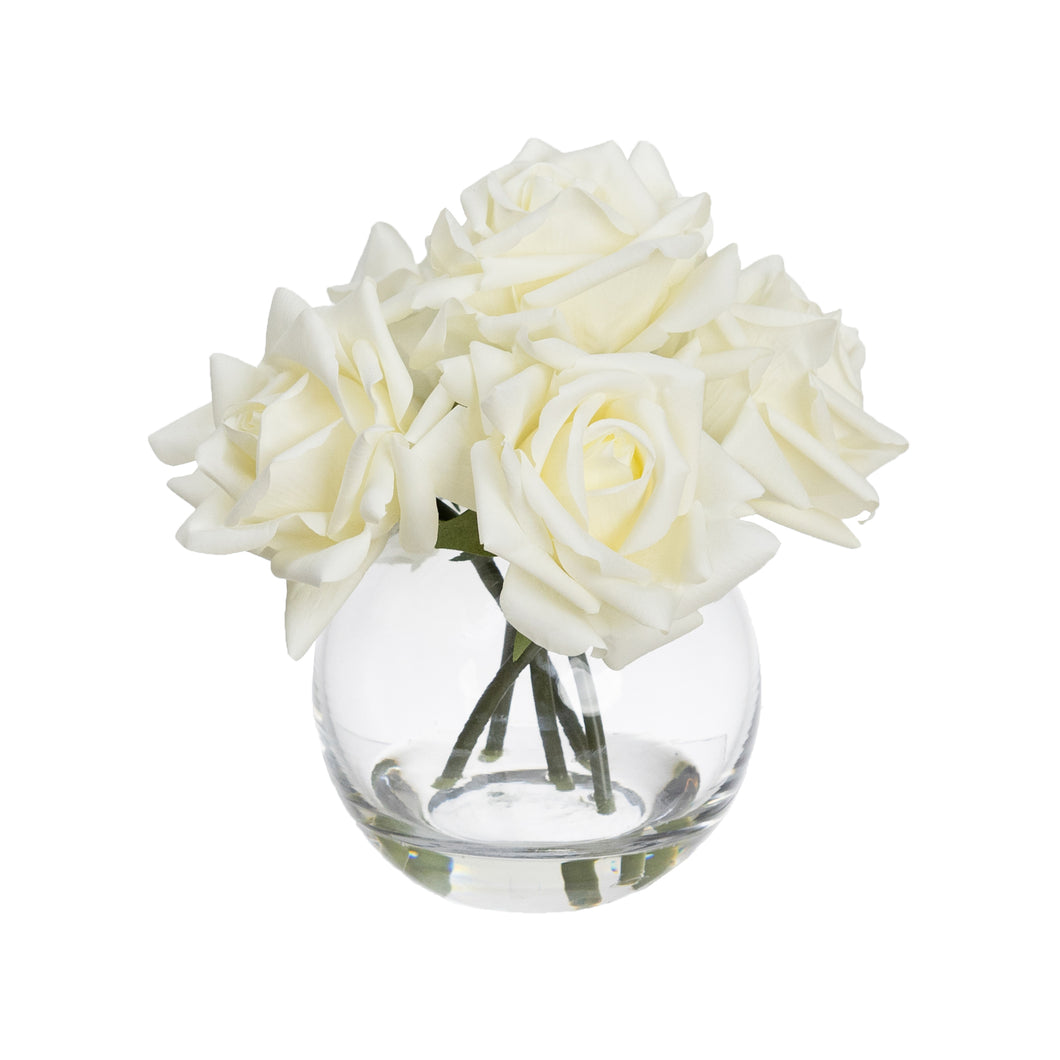 21CM REAL TOUCH ROSE IN FISHBOWL VASE WHITE
