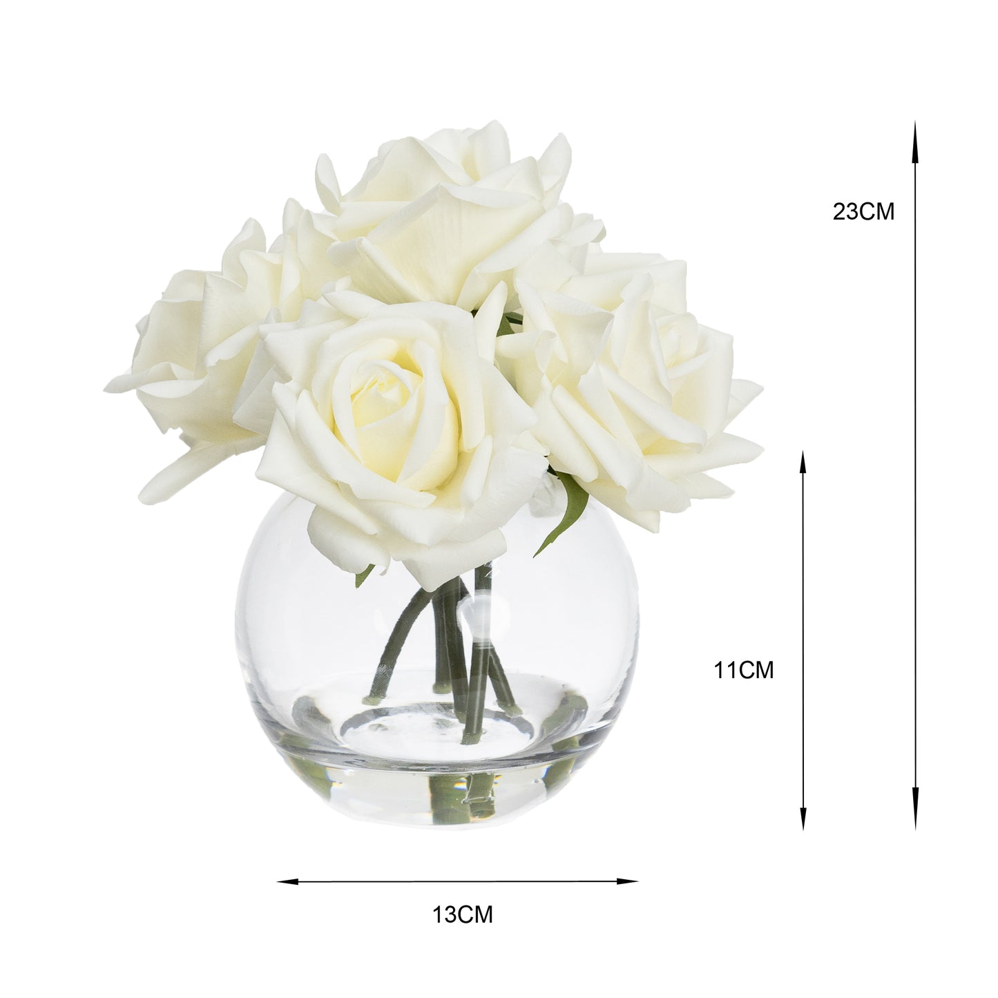 21cm Real Touch Rose in Fishbowl Vase White