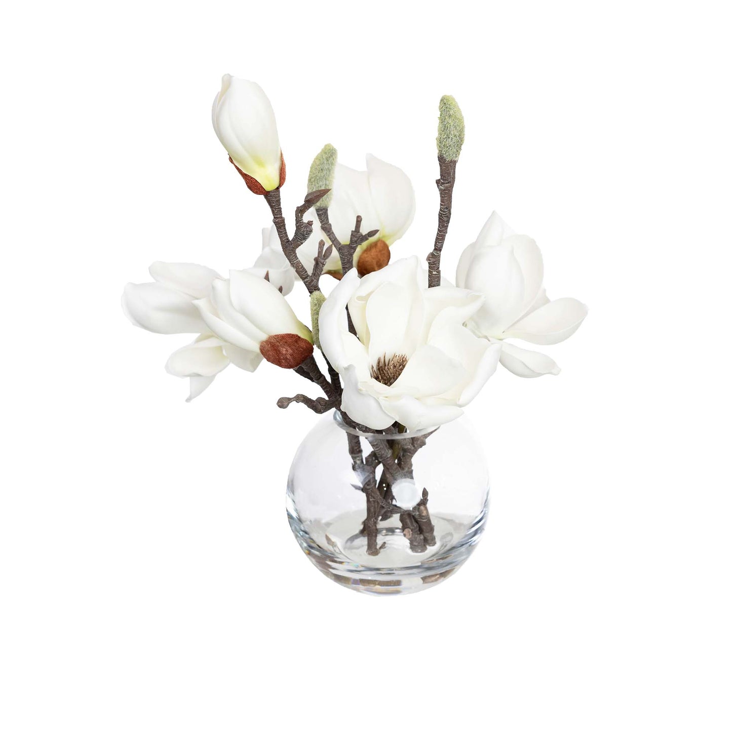 25CM MAGNOLIA SPRAY IN FISHBOWL VASE WHITE