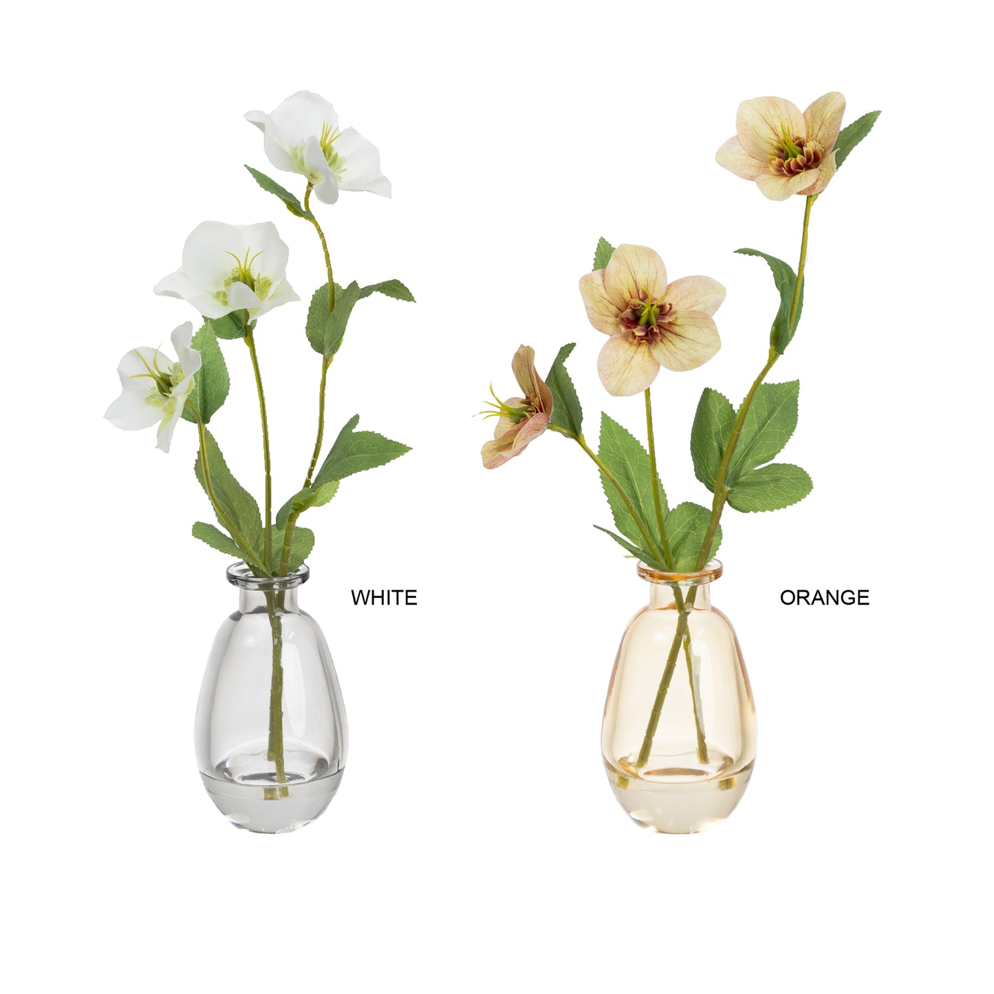 Glamorous Fusion 33cm Helleborus Spray in Glass Vase - Artificial Flower Arrangements and Artificial Plants