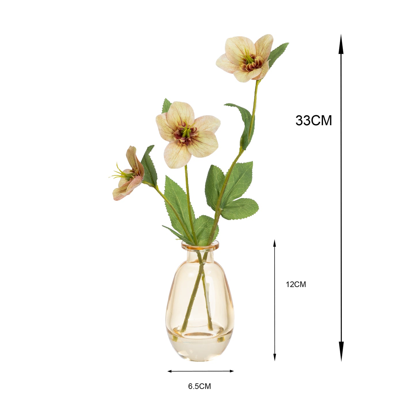 Glamorous Fusion 33cm Helleborus Spray in Glass Vase - Artificial Flower Arrangements and Artificial Plants