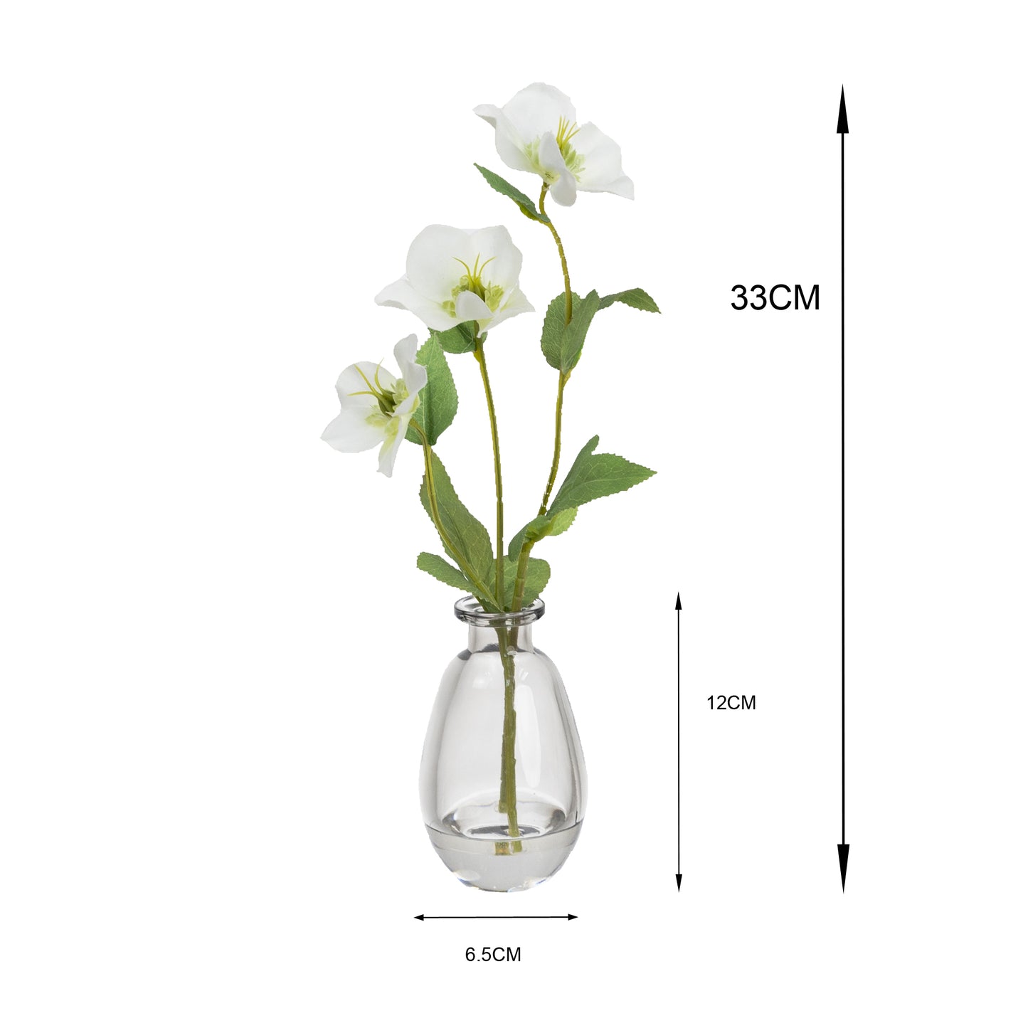 Glamorous Fusion 33cm Helleborus Spray in Glass Vase - Artificial Flower Arrangements and Artificial Plants