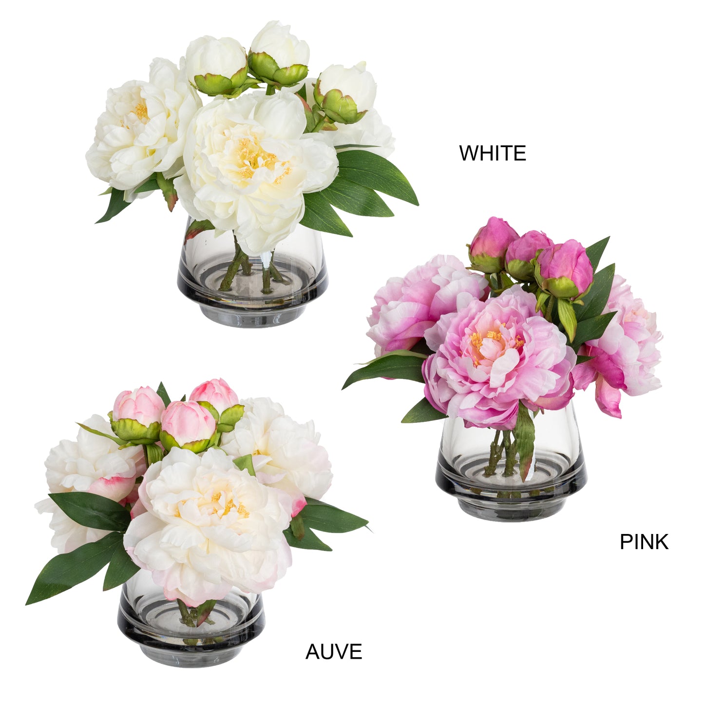 25cm Peony Mixed Arrangement in Glass White