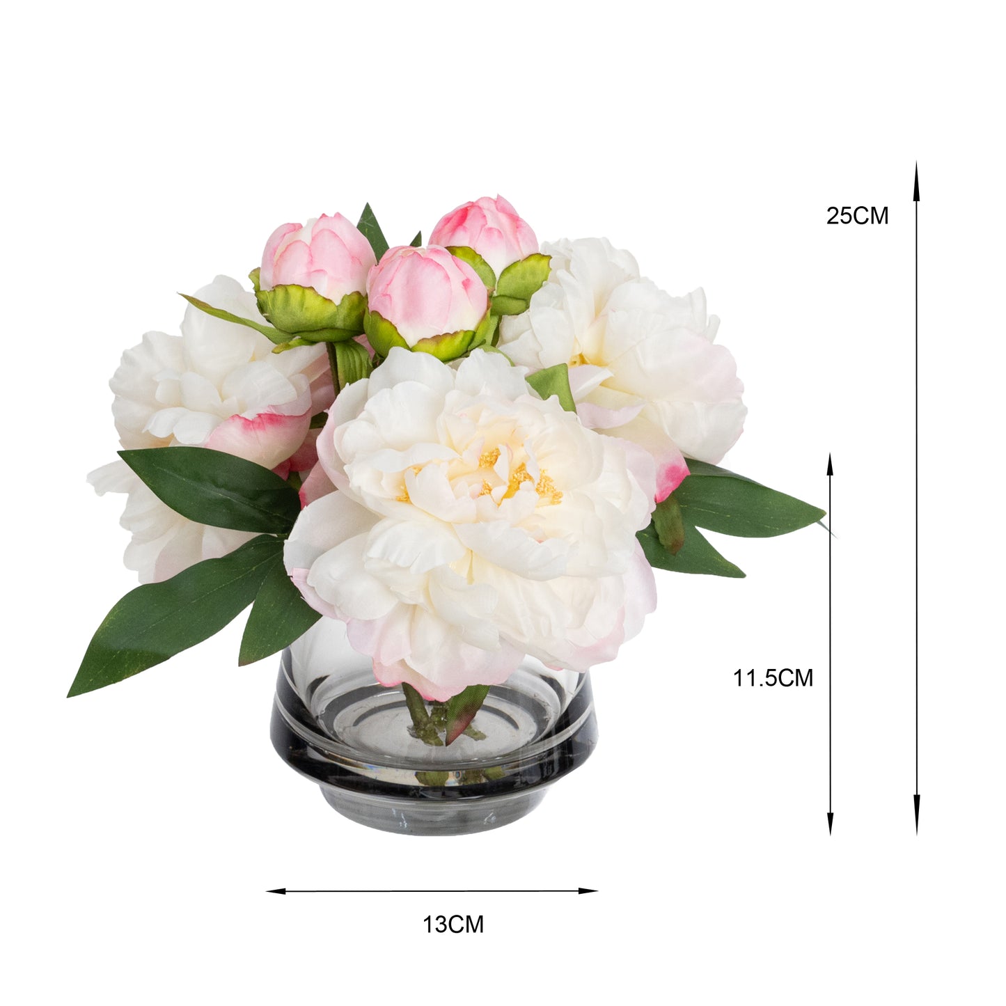 25cm Peony Mixed Arrangement in Glass Mauve