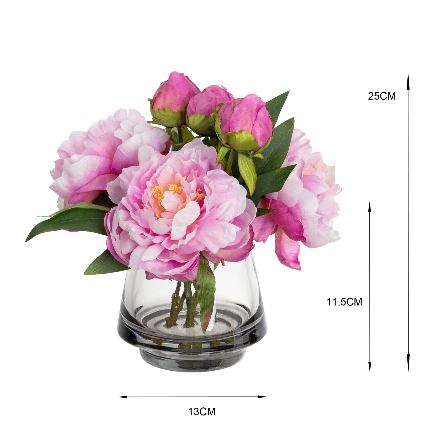 25cm Peony Mixed Arrangement in Glass Pink