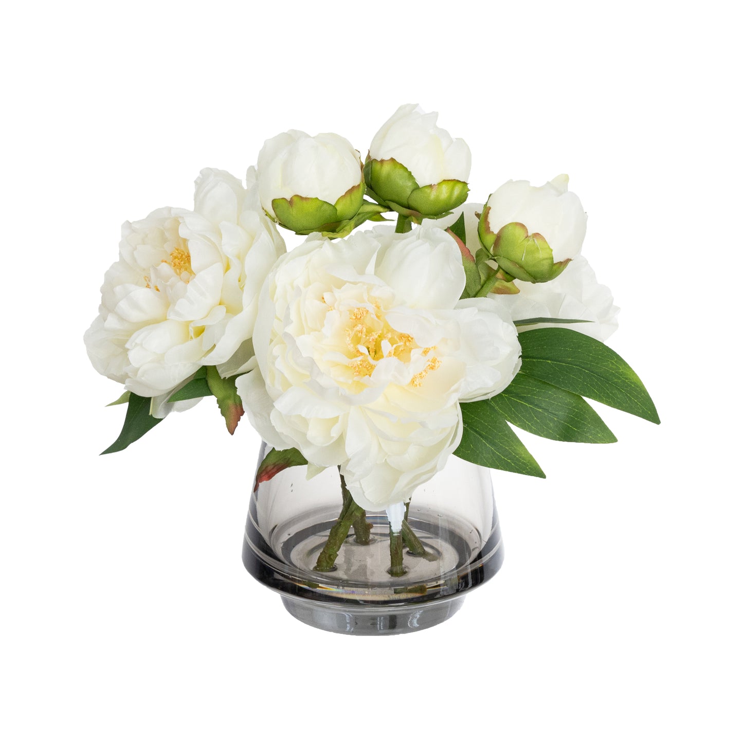 25cm Peony Mixed Arrangement in Glass White