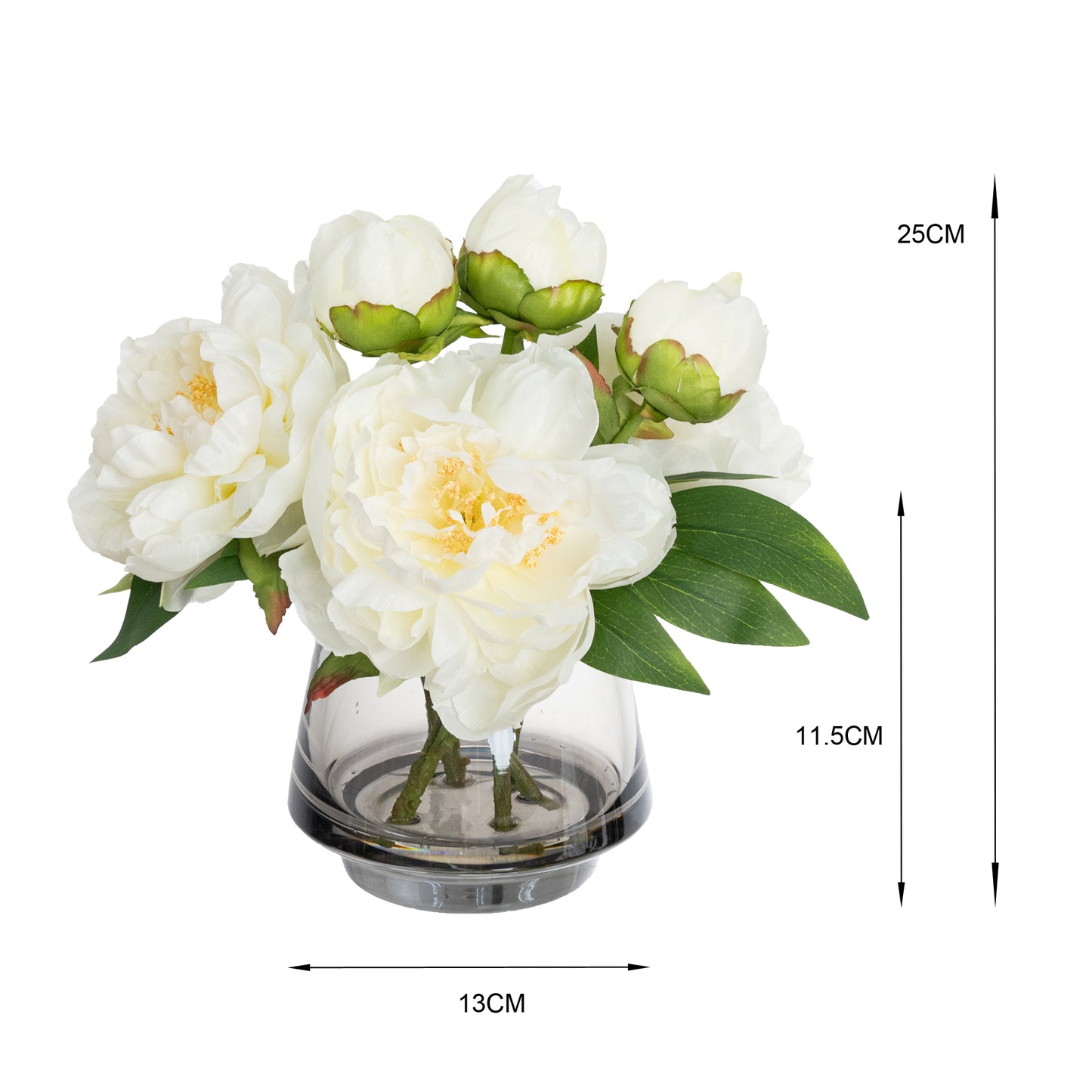 25cm Peony Mixed Arrangement in Glass White