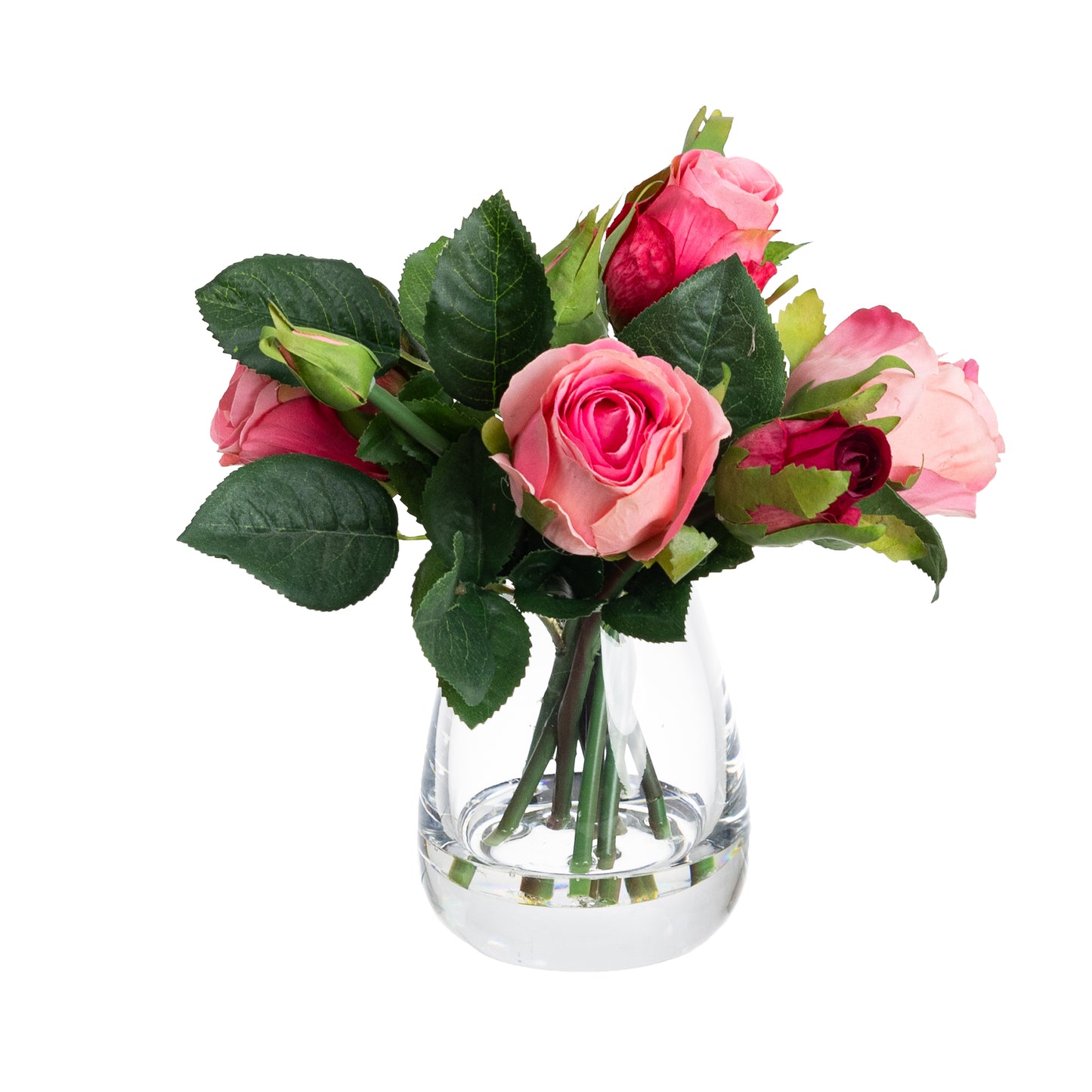 25cm Rose Arrangement in Glass Pink