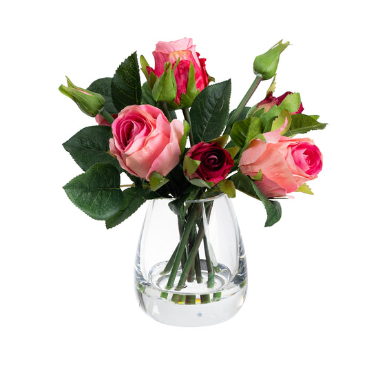 25cm Rose Arrangement in Glass Pink