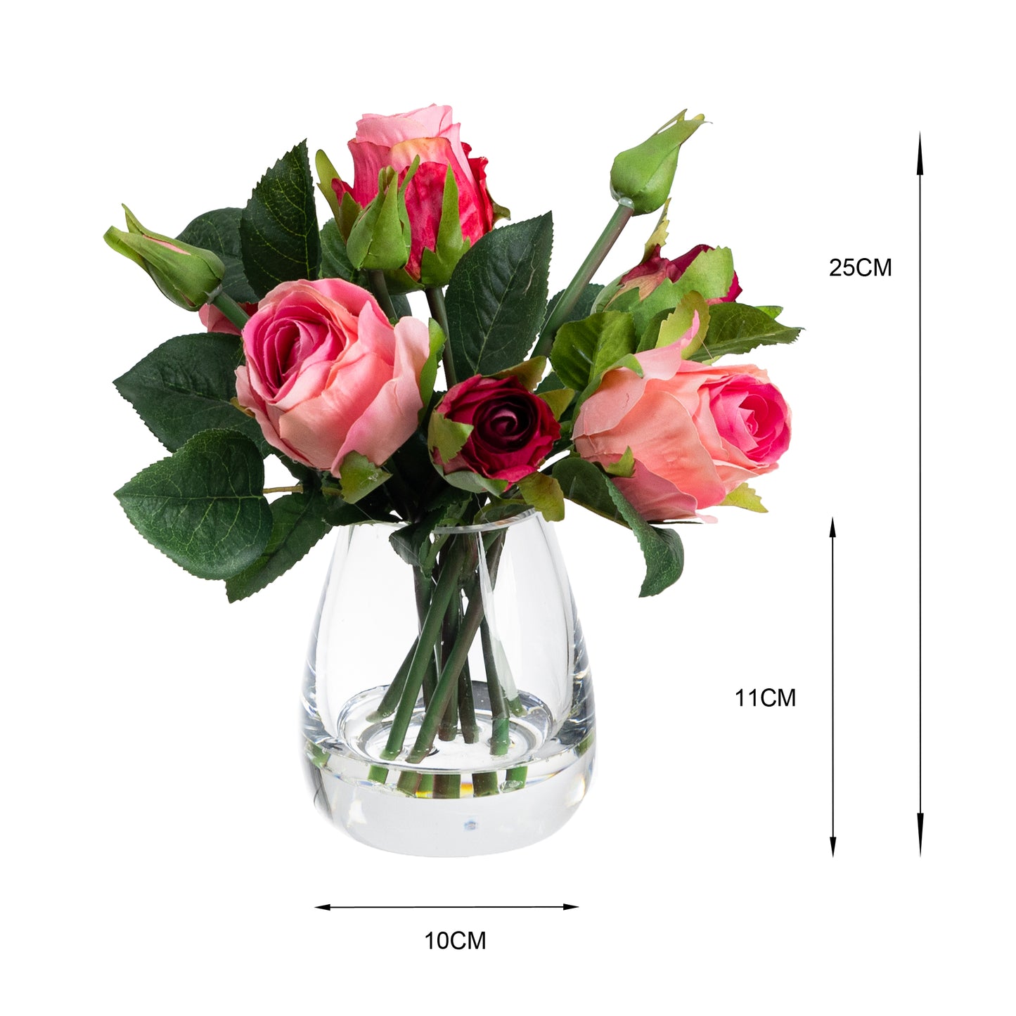 25cm Rose Arrangement in Glass Pink