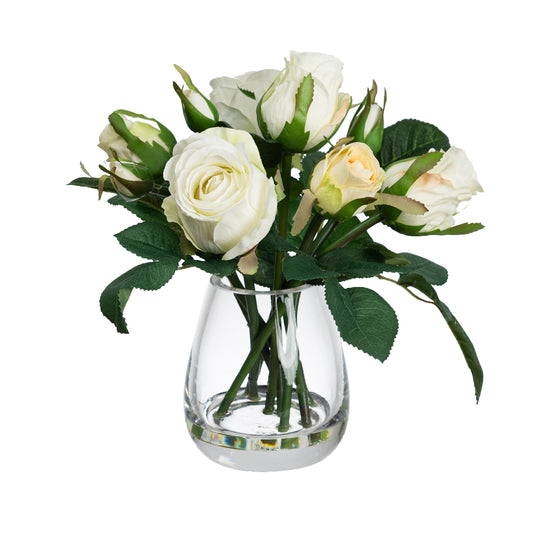 25cm Rose Arrangement in Glass White