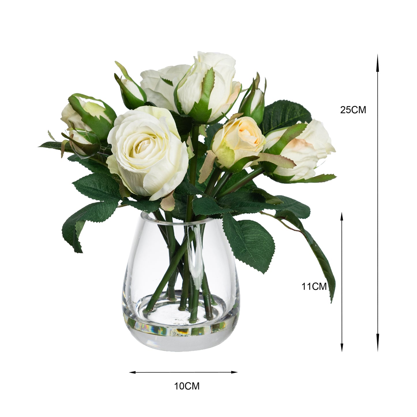 25cm Rose Arrangement in Glass White