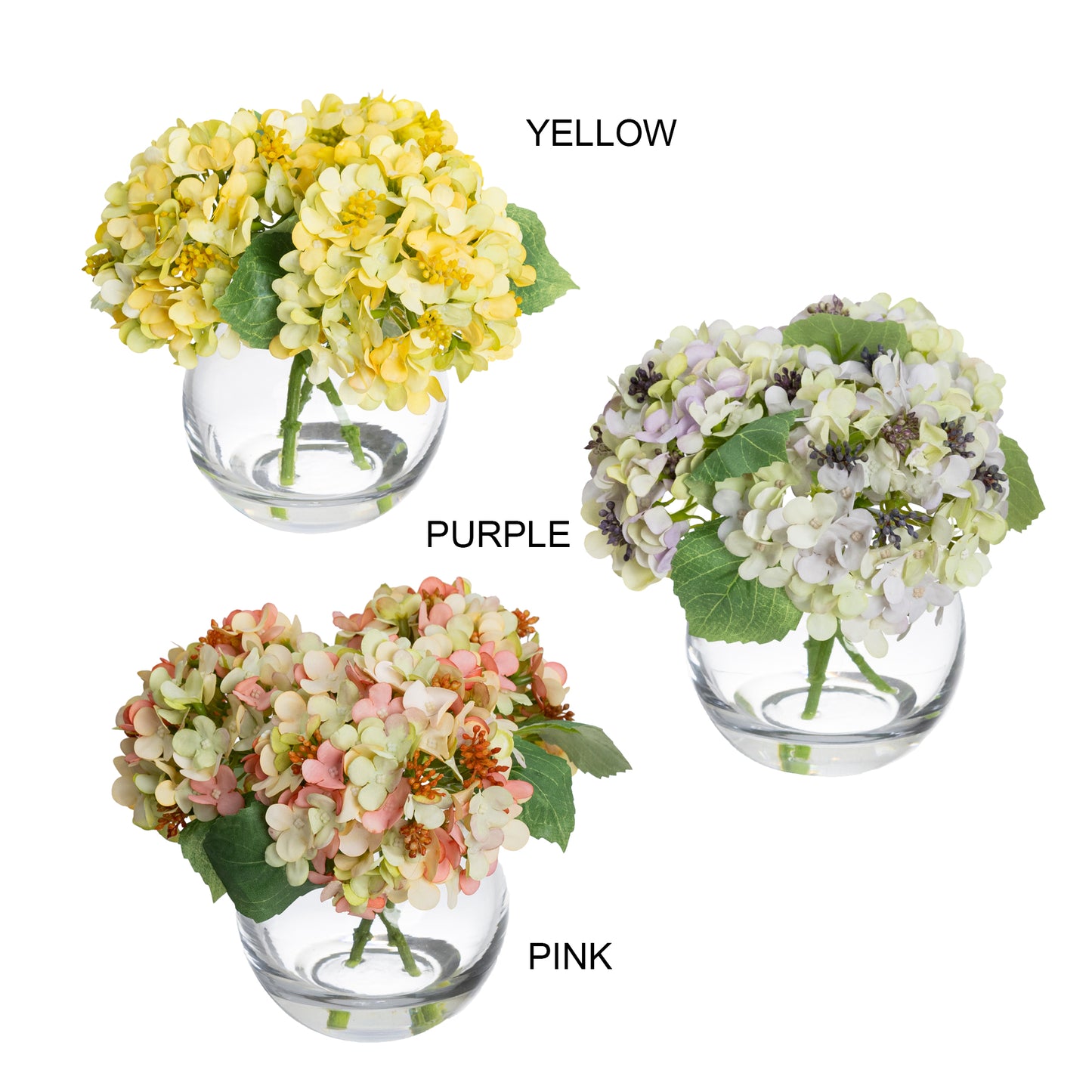 19cm Artificial Hydrangea Arrangement in Fishbowl Vase