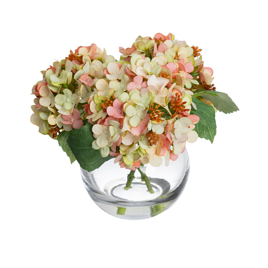 19cm Artificial Hydrangea Arrangement in Fishbowl Vase