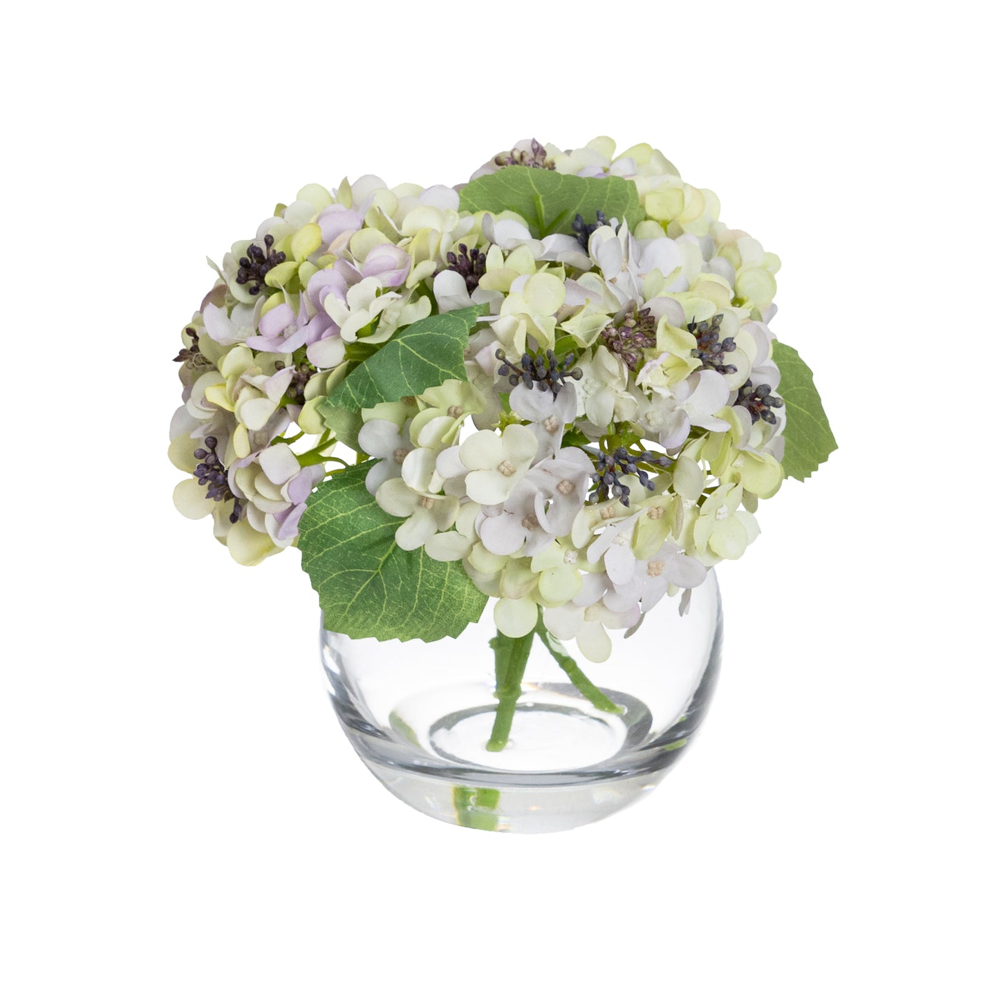 19cm Artificial Hydrangea Arrangement in Fishbowl Vase