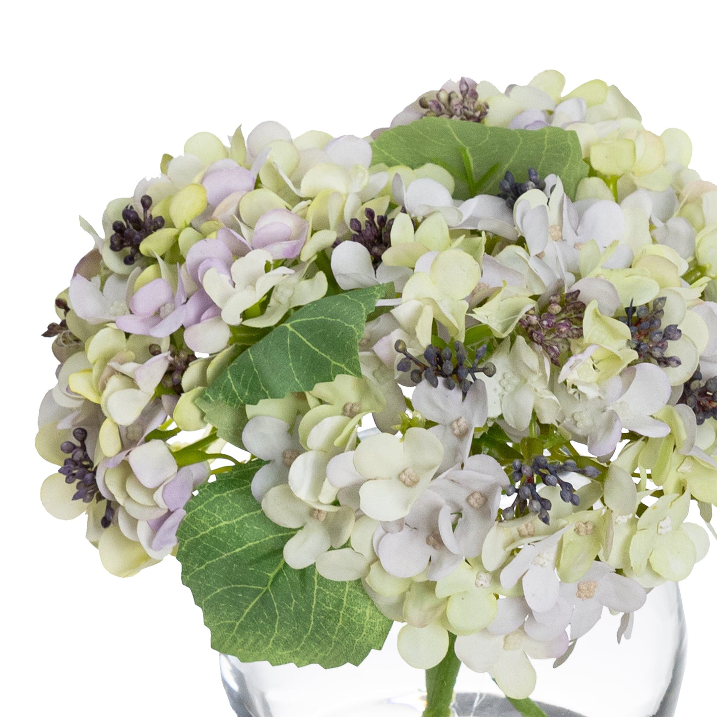 19cm Artificial Hydrangea Arrangement in Fishbowl Vase