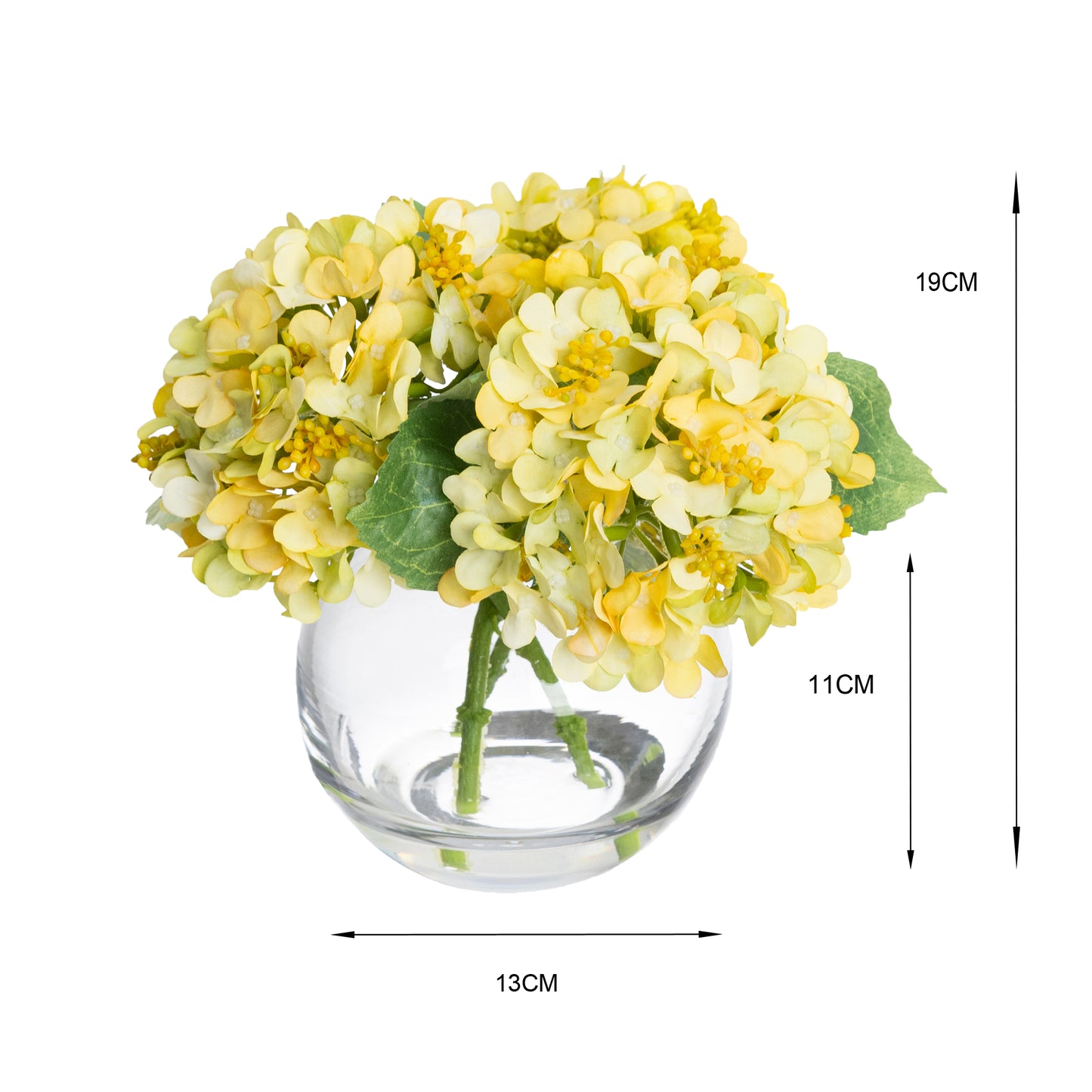 19cm Artificial Hydrangea Arrangement in Fishbowl Vase