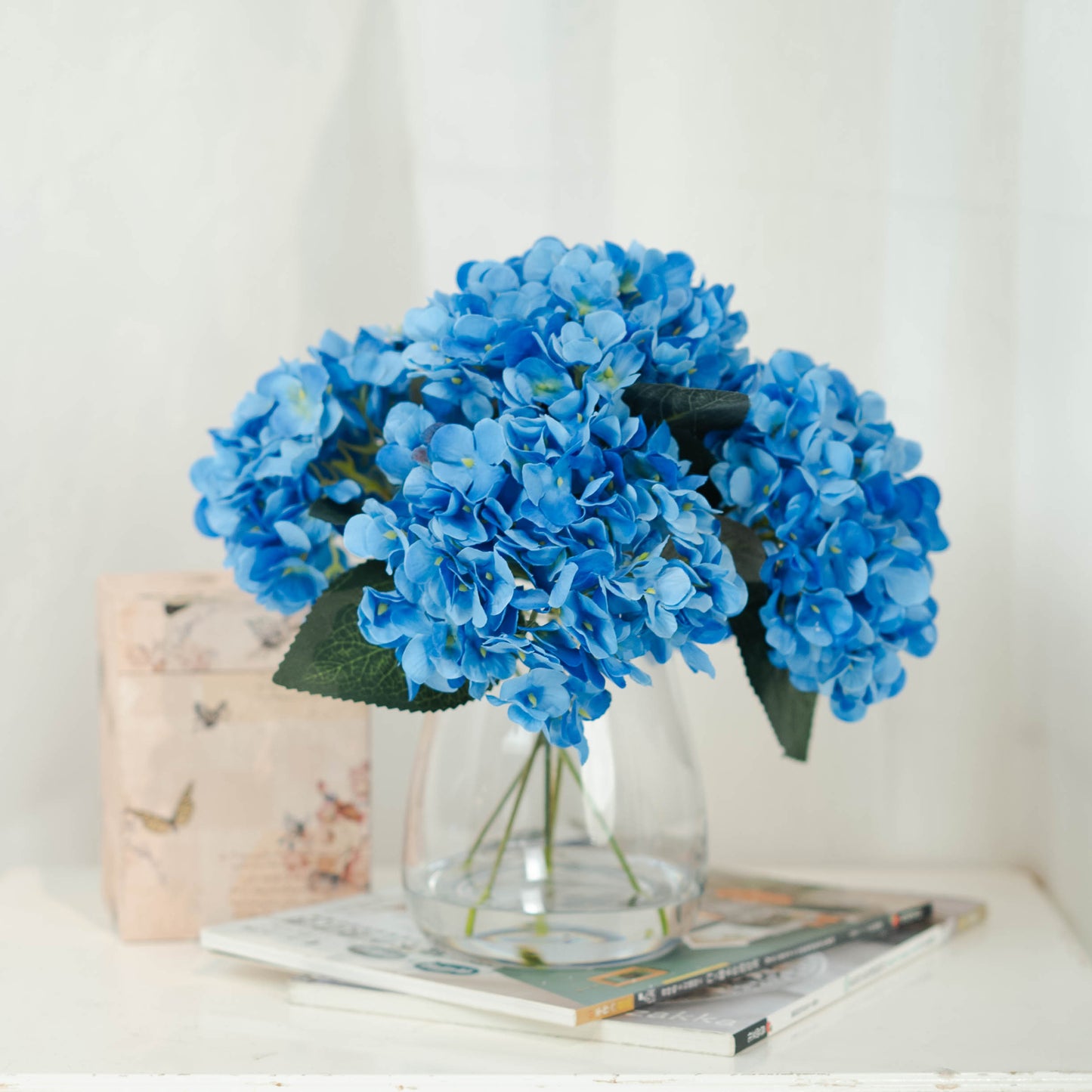 Glamorous Fusion 30cm Hydrangea Arrangement in Glass Vase - Artificial Flower Arrangements and Artificial Plants