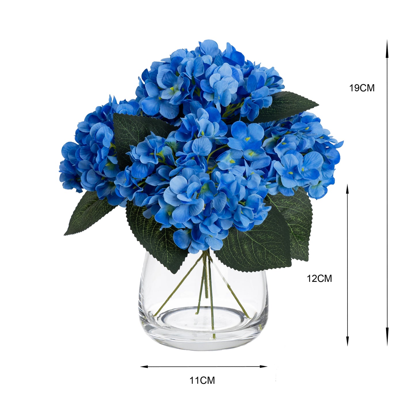 Glamorous Fusion 30cm Hydrangea Arrangement in Glass Vase - Artificial Flower Arrangements and Artificial Plants