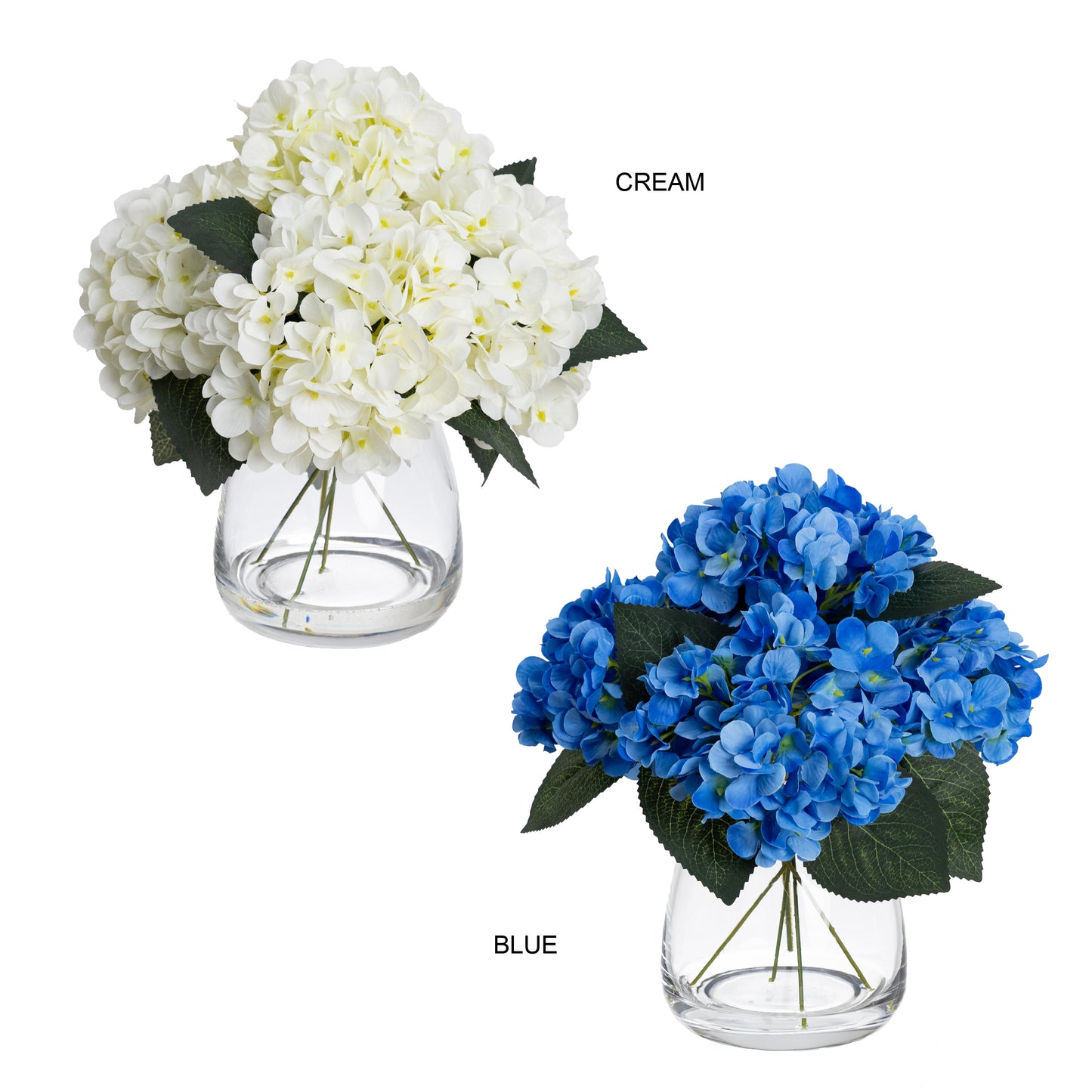 Glamorous Fusion 30cm Hydrangea Arrangement in Glass Vase - Artificial Flower Arrangements and Artificial Plants