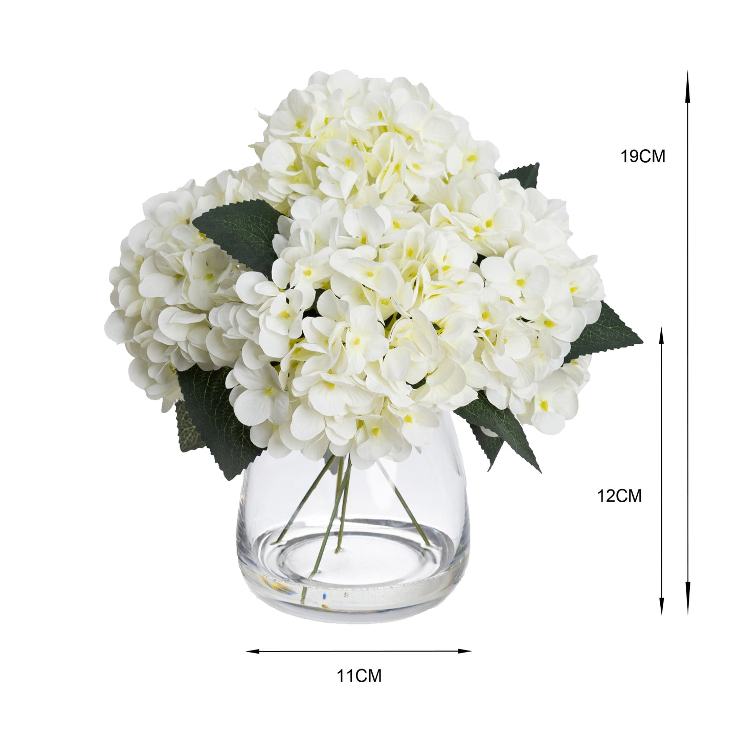 Glamorous Fusion 30cm Hydrangea Arrangement in Glass Vase - Artificial Flower Arrangements and Artificial Plants