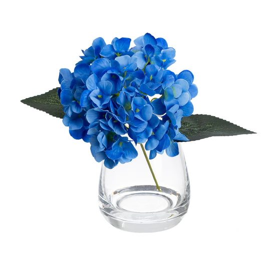 Glamorous Fusion 20cm Mini Hydrangea Arrangement in Glass Vase - Artificial Flower Arrangements and Artificial Plants