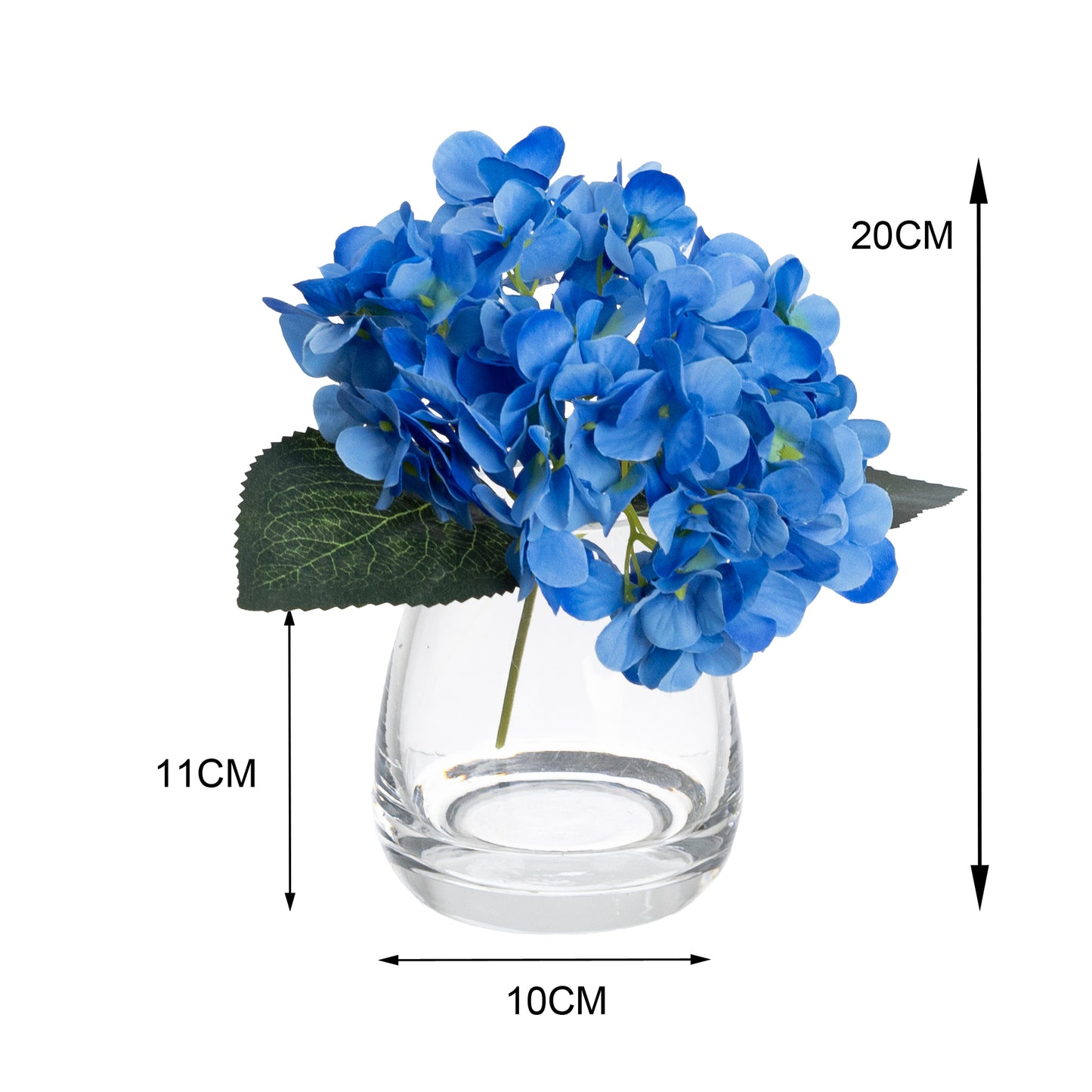 Glamorous Fusion 20cm Mini Hydrangea Arrangement in Glass Vase - Artificial Flower Arrangements and Artificial Plants