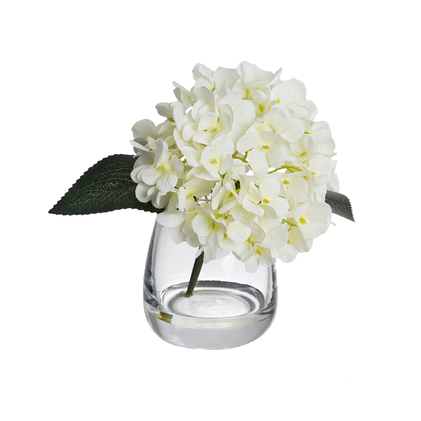 Glamorous Fusion 20cm Mini Hydrangea Arrangement in Glass Vase - Artificial Flower Arrangements and Artificial Plants