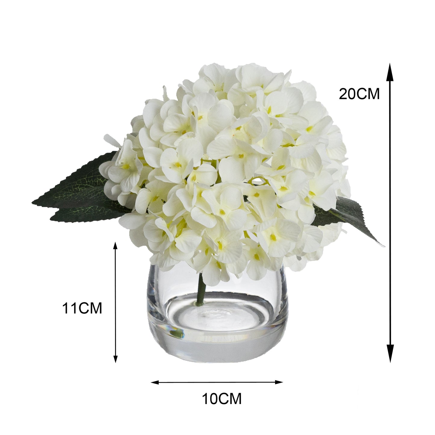 Glamorous Fusion 20cm Mini Hydrangea Arrangement in Glass Vase - Artificial Flower Arrangements and Artificial Plants