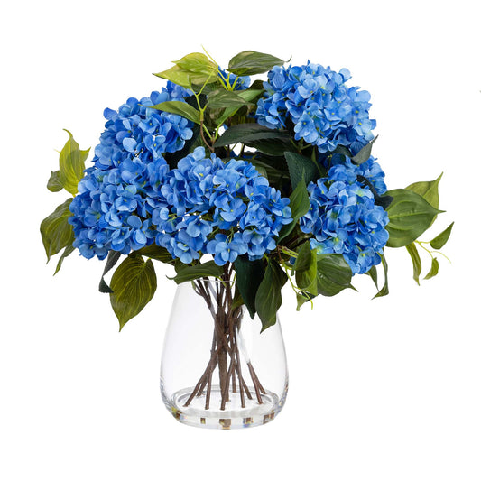Glamorous Fusion 40cm Hydrangea Arrangement in Glass Vase - Artificial Flower Arrangements and Artificial Plants