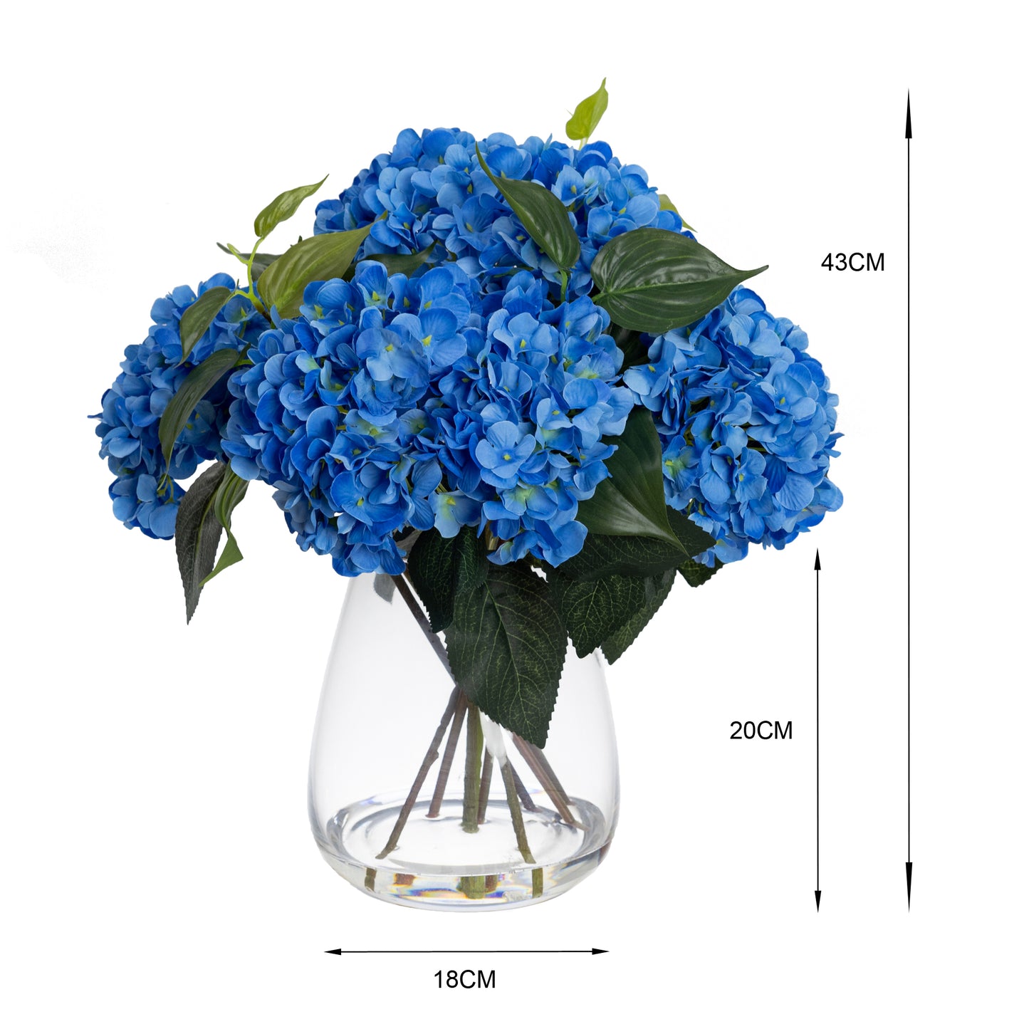 Glamorous Fusion 40cm Hydrangea Arrangement in Glass Vase - Artificial Flower Arrangements and Artificial Plants