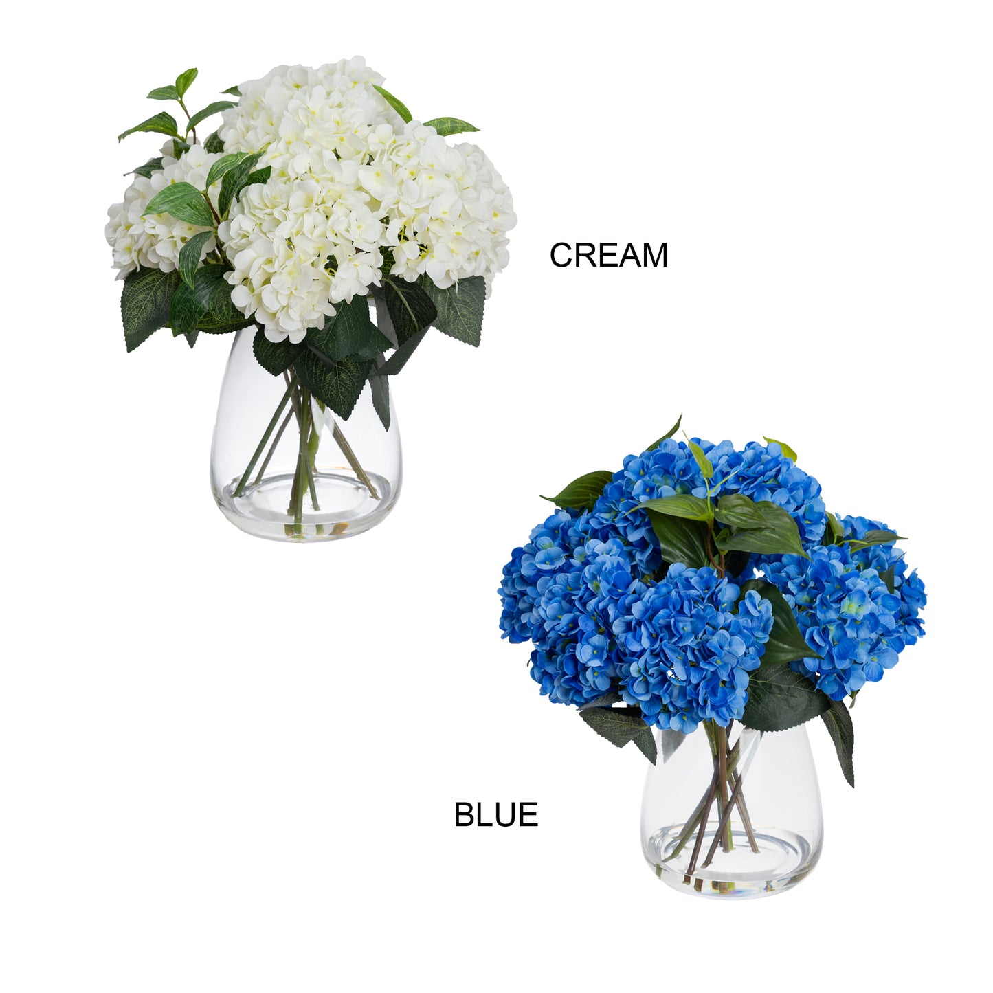 Glamorous Fusion 40cm Hydrangea Arrangement in Glass Vase - Artificial Flower Arrangements and Artificial Plants