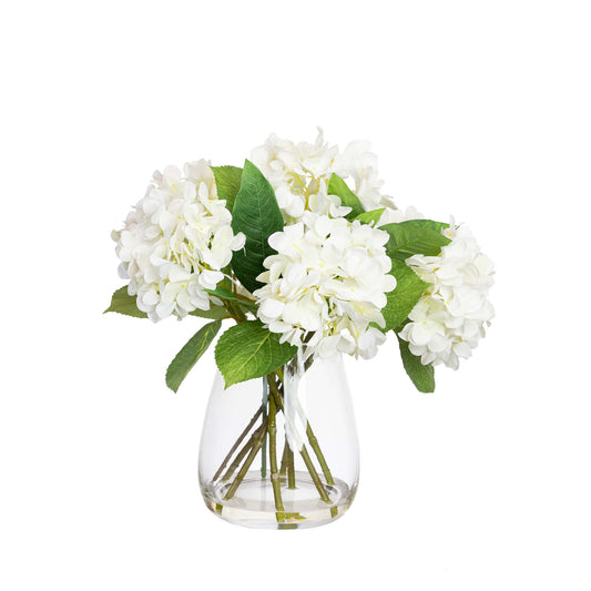 Glamorous Fusion 40cm Hydrangea Arrangement in Glass Vase - Artificial Flower Arrangements and Artificial Plants