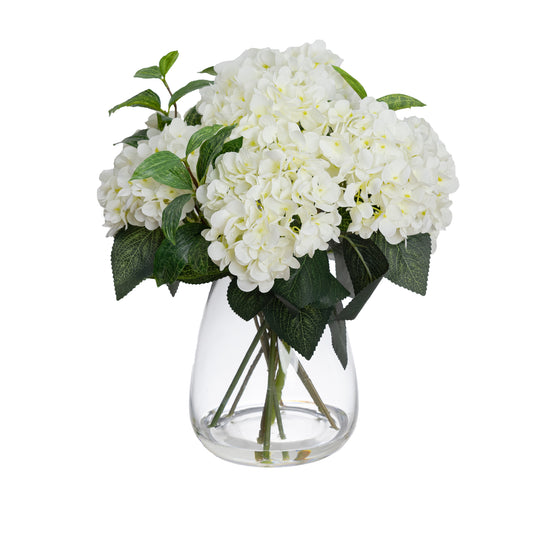 Glamorous Fusion 40cm Hydrangea Arrangement in Glass Vase - Artificial Flower Arrangements and Artificial Plants