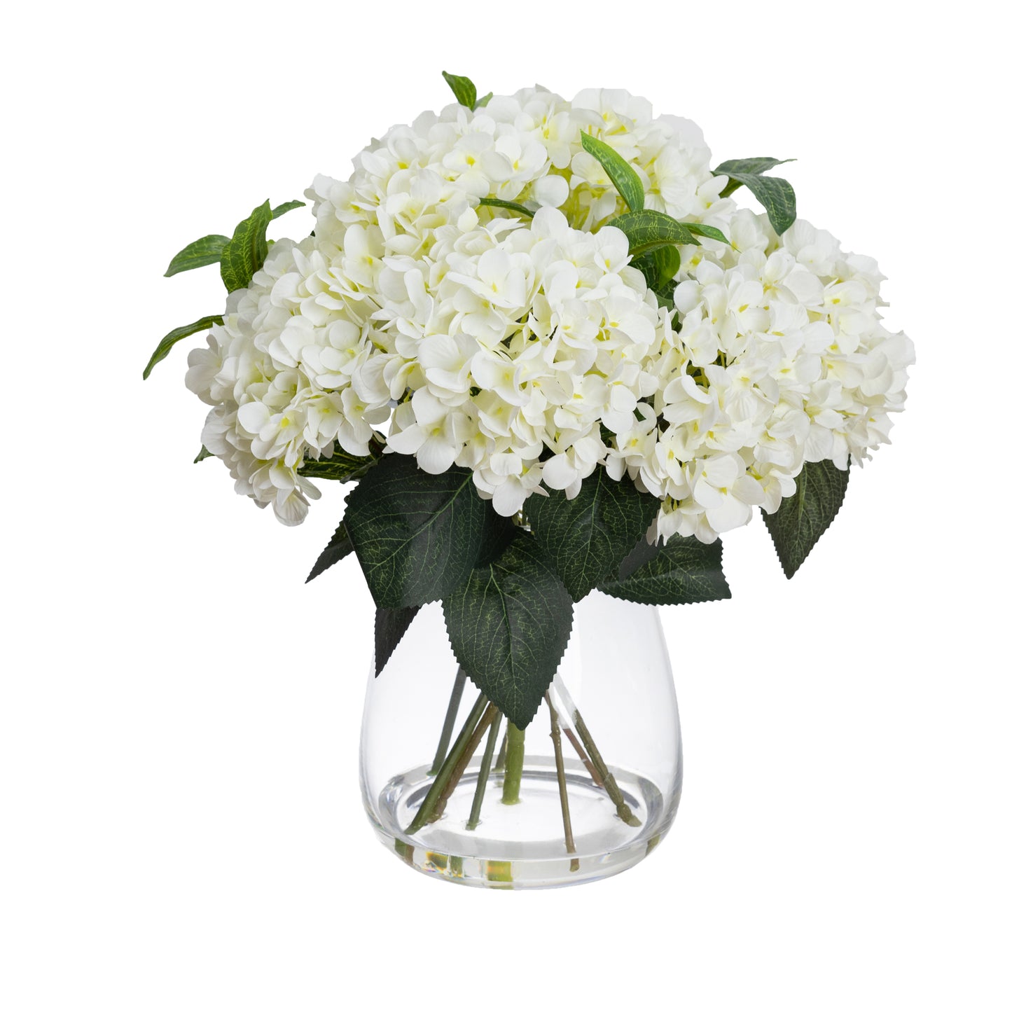 Glamorous Fusion 40cm Hydrangea Arrangement in Glass Vase - Artificial Flower Arrangements and Artificial Plants