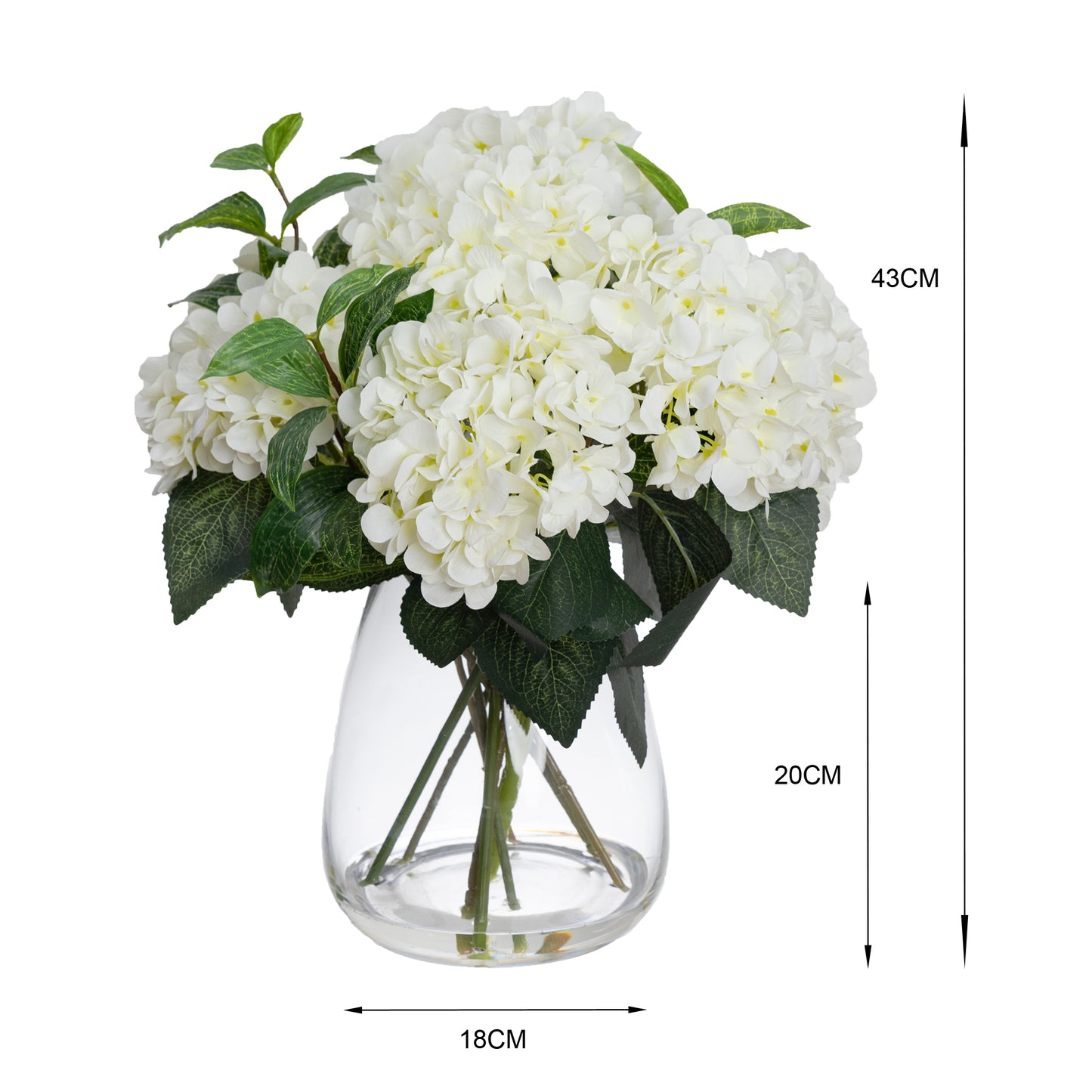 Glamorous Fusion 40cm Hydrangea Arrangement in Glass Vase - Artificial Flower Arrangements and Artificial Plants