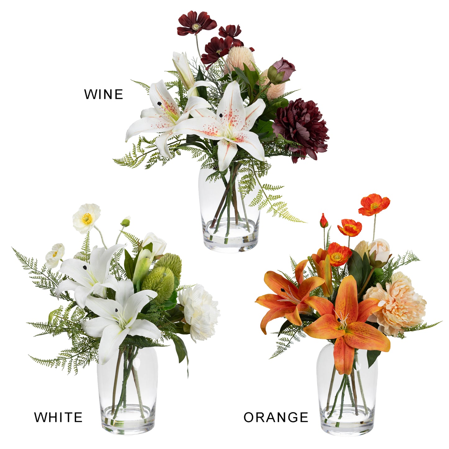 Glamorous Fusion 48cm Lily Mixed Arrangement in Glass Vase - Artificial Flower Arrangements and Artificial Plants