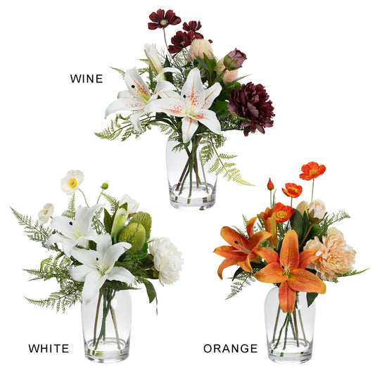 Glamorous Fusion 48cm Lily Mixed Arrangement in Glass Vase - Artificial Flower Arrangements and Artificial Plants