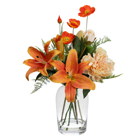 Glamorous Fusion 48cm Lily Mixed Arrangement in Glass Vase - Artificial Flower Arrangements and Artificial Plants