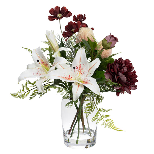 Glamorous Fusion 48cm Lily Mixed Arrangement in Glass Vase - Artificial Flower Arrangements and Artificial Plants